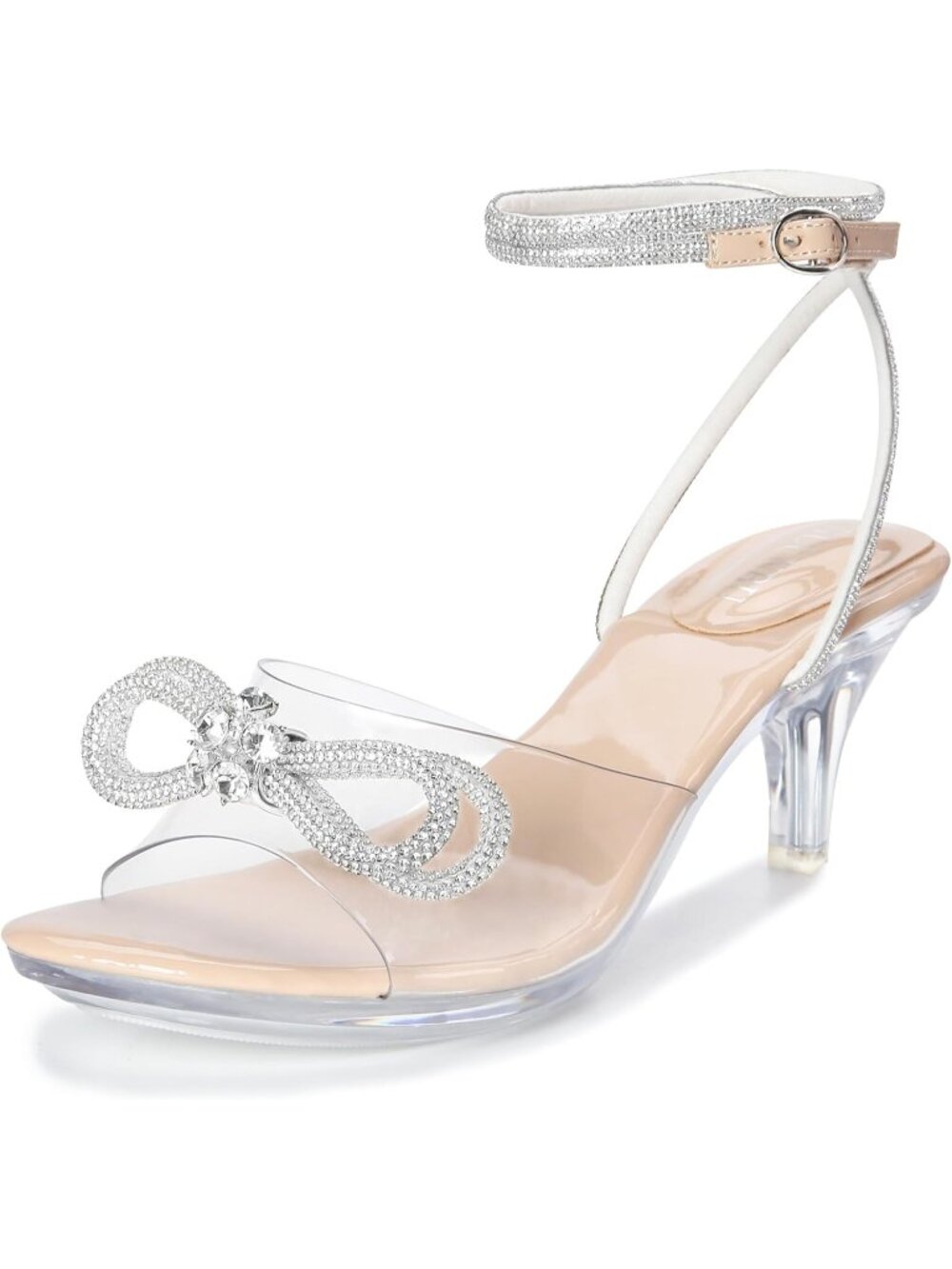 Women's Nude Ankle Strap Platform Sandals Transparent Slingback High Heels